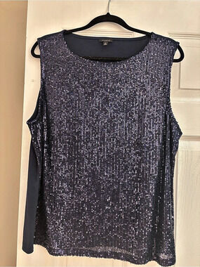 Talbots Sequin Front Shell Sleeveless Tank Top Navy XL